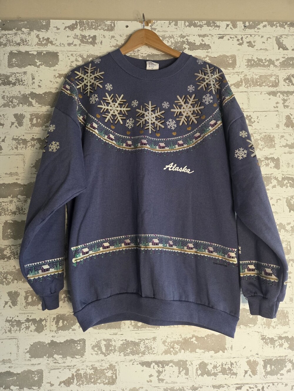 Vintage 90s Lifestyles Alaska Snowflake Cabin Sweatshirt L/XL